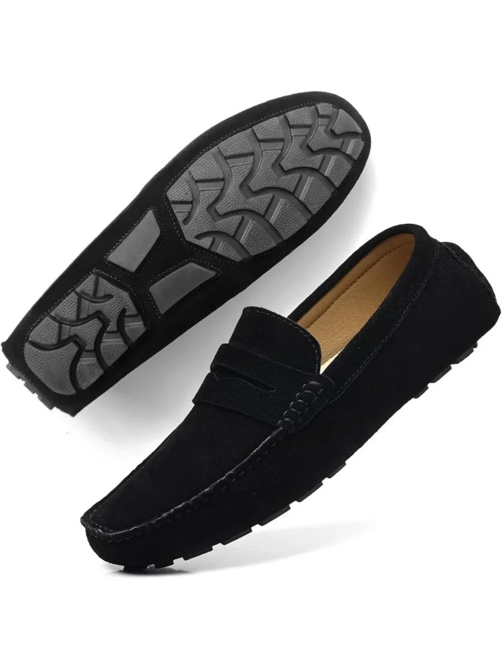 DCZTELG Men's Black Rubber Suede Penny Loafer Slip On Llightweight Casual Shoes